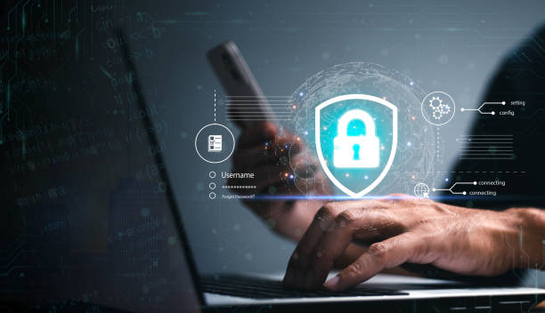 istock Cyber security, internet network. Businessman using laptop and digital tablet with digital padlock, personal data protection on internet technology networking and cloud computing 1468423579