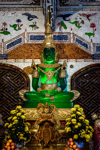 Da Lat, Vietnam - 10 February 2023: Linh Phuoc Pagoda or Ve Chai Pagoda, God made of emerald