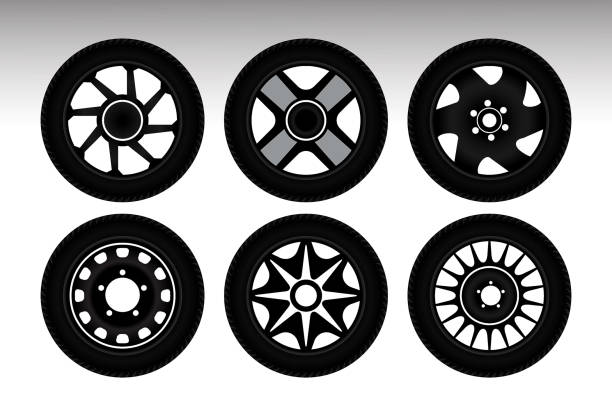 illustrazioni stock, clip art, cartoni animati e icone di tendenza di pneumatico auto 1bset di ruote auto realistiche pneumatico isolato. - alloy wheel