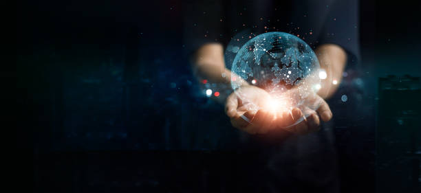 istock Businessman holding global network connection of data. Global business. Computing. Business Internet and technology of digital link. Big data analytics on cyberspace. 1468426743