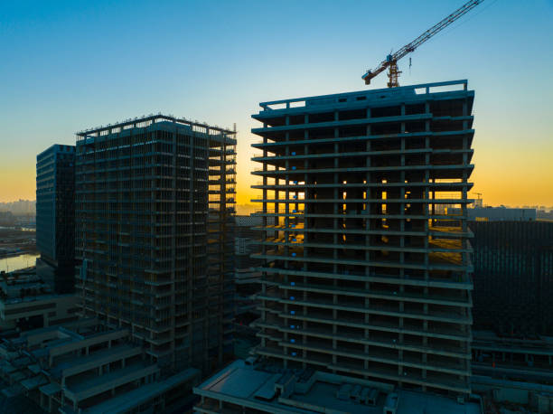 istock Aerial shot of office building construction tower 1468429943