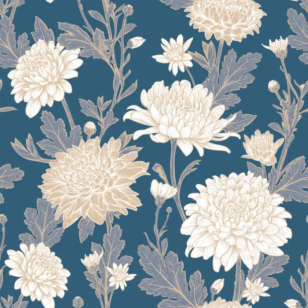 Vector illustration of Chrysanthemum flower seamless pattern 2