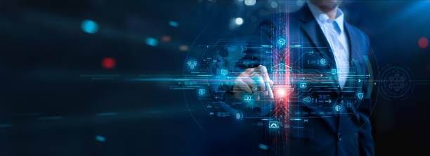 istock Businessman encryption to protect financial and personal online banking data information on digital networking, Fintech, payment and Online shopping, Cyber security. 1468430470