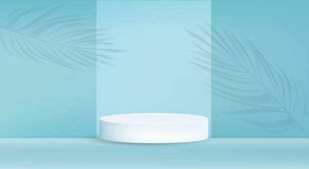 istock Abstract minimal scene on pastel background with cylinder podium and leaves. Stage mockup showcase for product, banner, sale, presentation, cosmetic and discount 1468431981