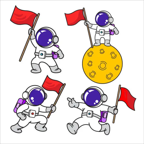 Vector illustration of AstronautÂ cartoon set, animation , flat design, flag, Vector