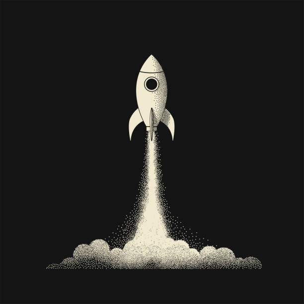 ilustraciones, imágenes clip art, dibujos animados e iconos de stock de lanzamiento de cohetes, inicio de negocios de ilustración vectorial. cohete despegando hacia el espacio. - rocket booster