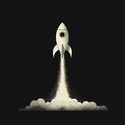 Rocket launch, vector illustration business startup. Rocket taking off into space