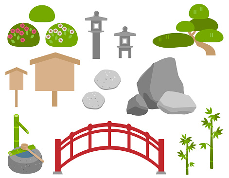 Japanese style garden illustration material set