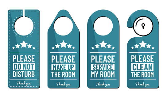 Please Do Not Disturb Sign Or Private Door Tag Set - Different Vector Illustrations Isolated On White Background