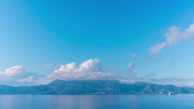 4k uhd timelapse of beautiful moving cloud and blue sky at Corfu island Greece