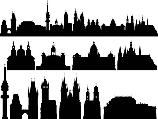 Vector illustration of Prague Skyline and Buildings (All Buildings are Moveable and Complete)
