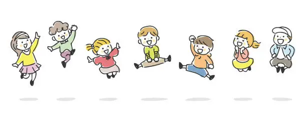 Vector illustration of Vector illustration of jumping children.