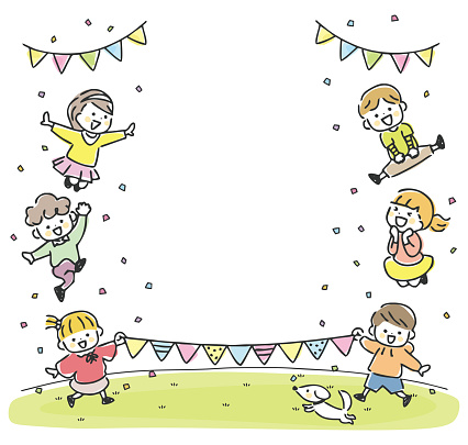 Illustration of a frame of children jumping.