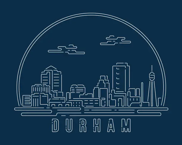 Vector illustration of Durham - Cityscape with white abstract line corner curve modern style on dark blue background, building skyline city vector illustration design