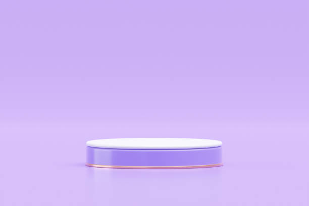 istock Purple cylinder podium pedestal stage product display background 3D illustration empty display showroom presentation for product placement 1468447916