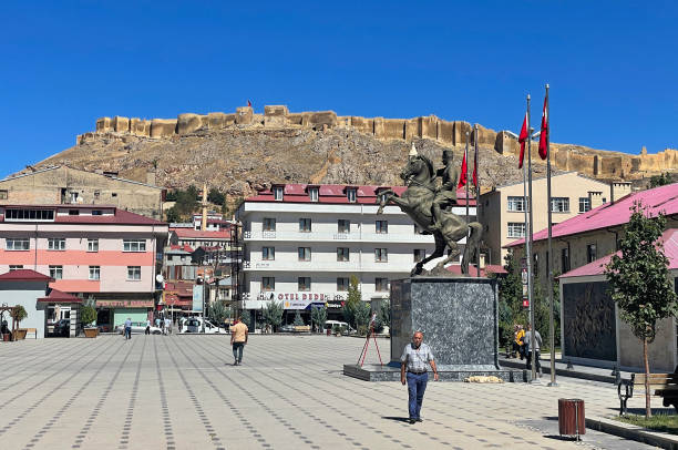 Town Square, Equestrian Statue of Mustafa Kemal Atatürk and Castle of Bayburt Bayburt is a city in Eastern Anatolia of Türkiye bayburt stock pictures, royalty-free photos & images