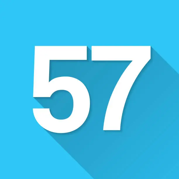 Vector illustration of 57 - Number Fifty-seven. Icon on blue background - Flat Design with Long Shadow