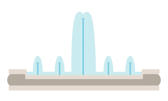 Big fountain in flat style. Beautiful architecture object.