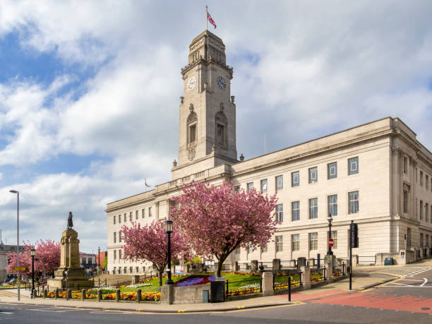 24 April 2022: Barnsley, South Yorkshire, UK - Barnsley Town Hall on a fine spring morning.