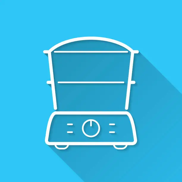 Vector illustration of Food steamer. Icon on blue background - Flat Design with Long Shadow