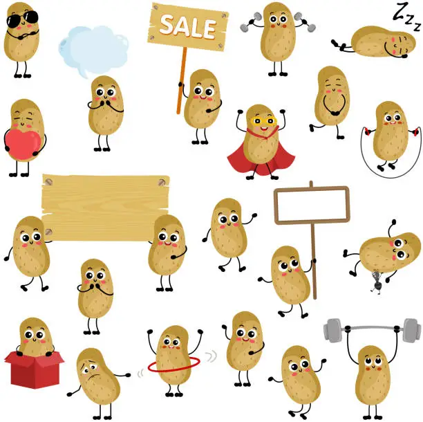 Vector illustration of Set of digital elements with funny fresh potato mascot