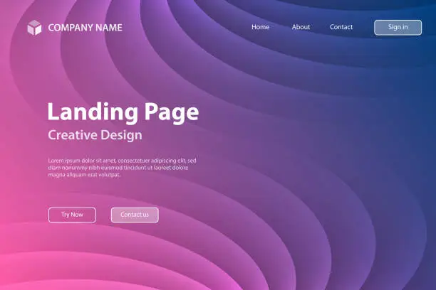 Vector illustration of Landing page Template - Trendy geometric design - Purple abstract background