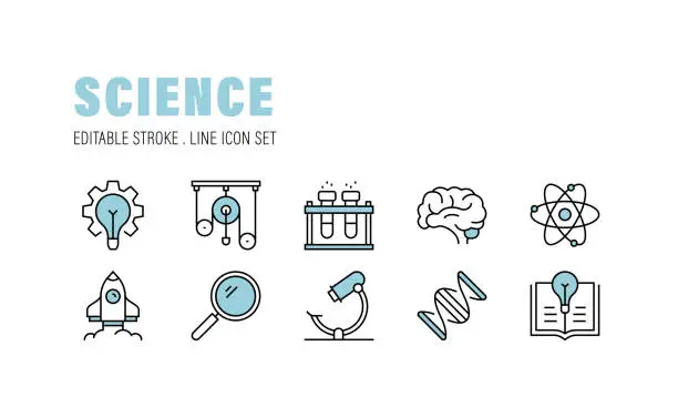 Vector illustration of Science, Chemistry, Innovation, Astronomy, Atom, Experiement Icons