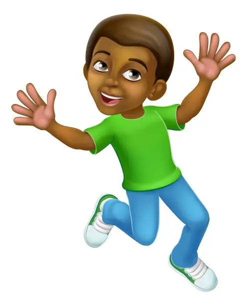 Vector illustration of Happy Jumping Boy Kid Child Cartoon Character
