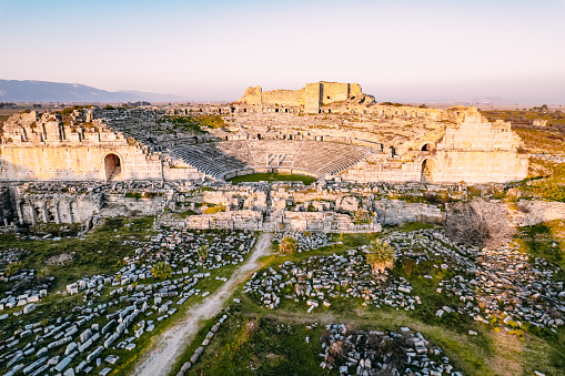Aerial View of Miletos Ancient Amphitheater at Turkey