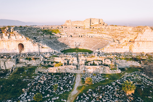 Aerial View of Miletos Ancient Amphitheater at Turkey