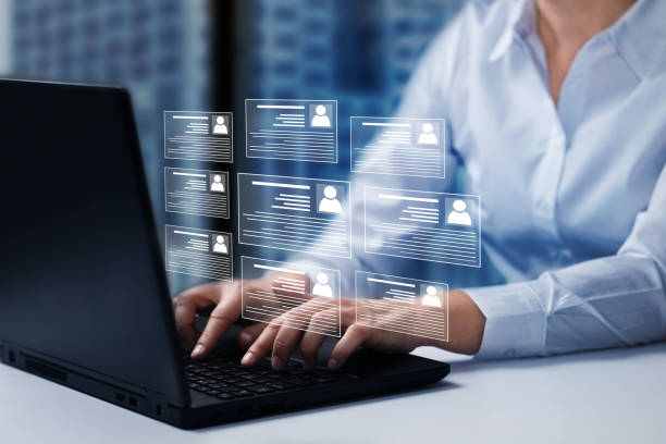 istock Human resources and management concept. Employee must complete the online survey form. Marked checklist on a clipboard. 1468456750