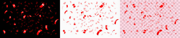 istock Falling Shiny Red Confetti. Red Serpentine isolated on white, black and transparent golden background. Bright festive red tinsel. Realistic 3d vector illustration 1468460760