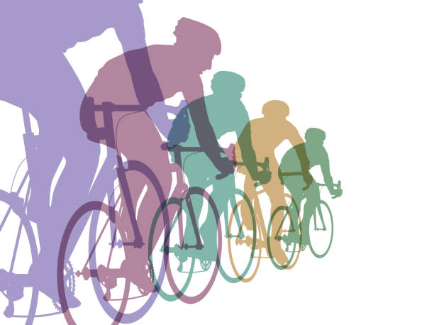 ilustraciones, imágenes clip art, dibujos animados e iconos de stock de los ciclistas raza - velódromo