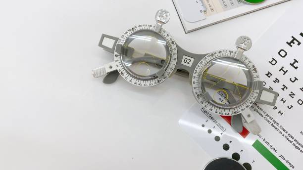 istock Optometrist trial frame for eye test, eye test, trial frame eyeglasses, eye exam 1468464095