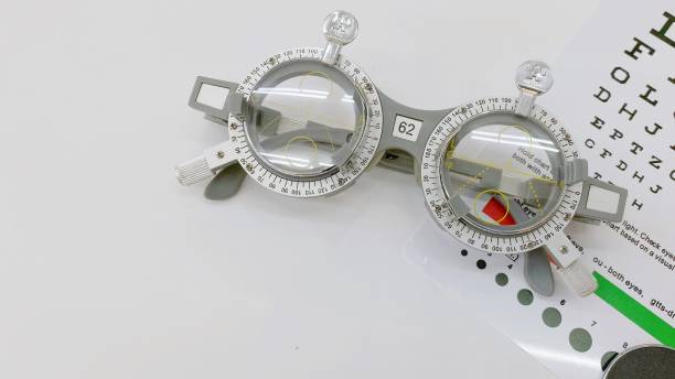 istock Optometrist trial frame for eye test, eye test, trial frame eyeglasses, eye exam 1468464141