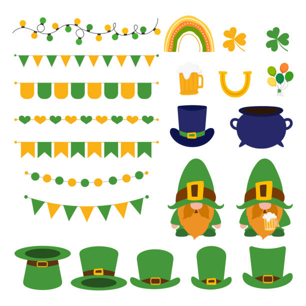 ilustraciones, imágenes clip art, dibujos animados e iconos de stock de celebre el día de san patricio con estilo con este conjunto de elementos navideños irlandeses. . día de san patricio. vector de vacaciones irlandesas - dublin ireland republic of ireland music violin