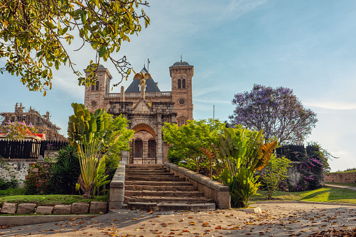 Rova of Antananarivo, front view to Queen's Palace, historic royal residence on top of the hill, Antananarivo, Madagascar