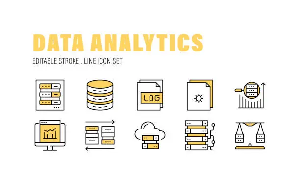 Vector illustration of Data Analytics, Aggregation, Cloud Computing, Artificial Intelligence, Big Daga Icon Design