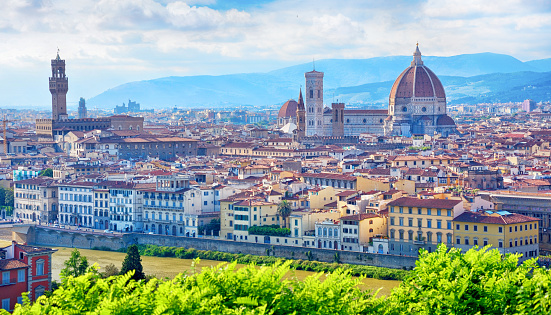 Cityscape with the Palazzo Vecchio and the Duomo, Florence, Tuscany, Italy, Europe