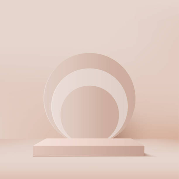istock 3d cream color podium and minimal cream color wall scene. 3d podium minimal abstract background. Pastel color abstract room design. Vector 1468469561