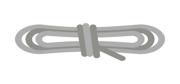 Coil of rope cord cable lasso twine knot gray flat Coil of rope cord cable lasso twine knot gray flat. Hunting ship building domestic thick braided yarn or electrical cord coil tied assembled to hold tie tie together sturdy simple icon isolated ropes tied together stock illustrations