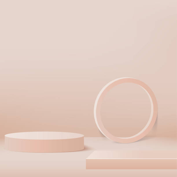 istock 3d cream color podium and minimal cream color wall scene. 3d podium minimal abstract background. Pastel color abstract room design. Vector 1468471129