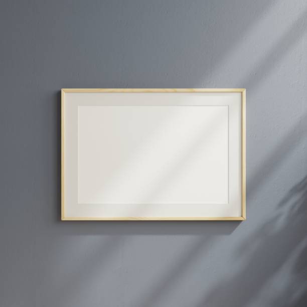 istock Interior poster mockup with horizontal wooden frame on dark wall. 1468471337