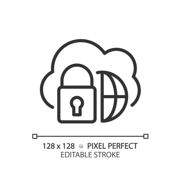 Hybrid cloud pixel perfect linear icon Hybrid cloud pixel perfect linear icon. Private and public server combination. Internet resources flexibility. Thin line illustration. Contour symbol. Vector outline drawing. Editable stroke public storage logo stock illustrations