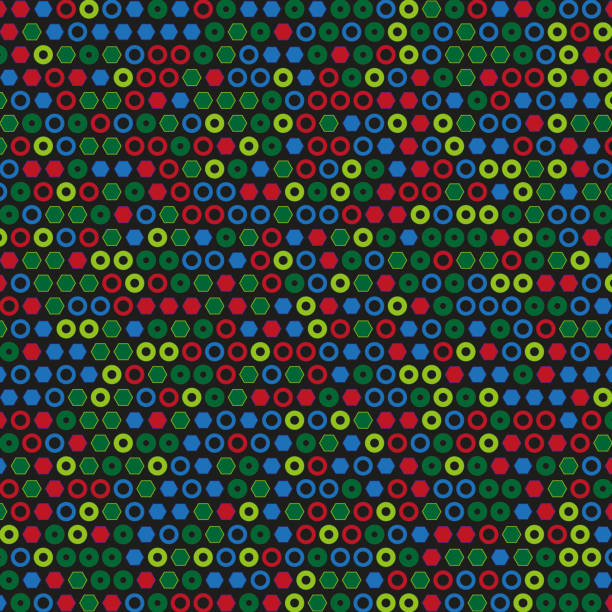 istock Abstract Dark geometric background of colored circles and hexagons 1468475386