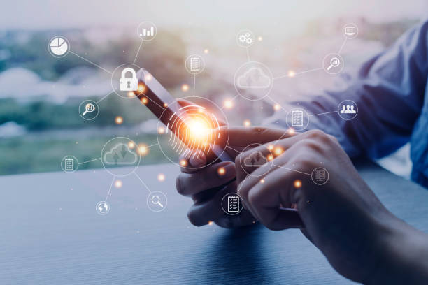 istock businessmen Fingerprint scanning and biometric authentication, processing of biometric for access personal data. surveillance and security scanning of digital programs cyber futuristic applications 1468475487