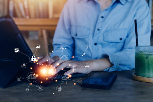 istock businessmen Fingerprint scanning and biometric authentication, processing of biometric for access personal data. surveillance and security scanning of digital programs cyber futuristic applications 1468475527