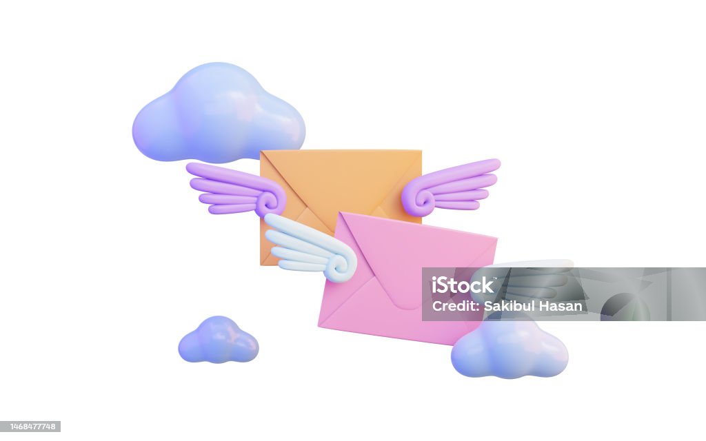Flying Envelop Flying Envelop Sign With Cloud On White Background 3d Render Concept ...