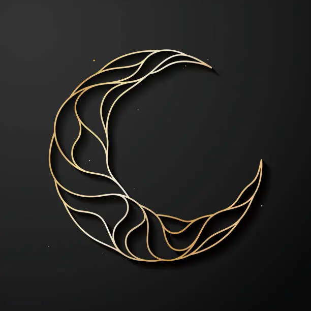 Vector illustration of Golden crescent moon