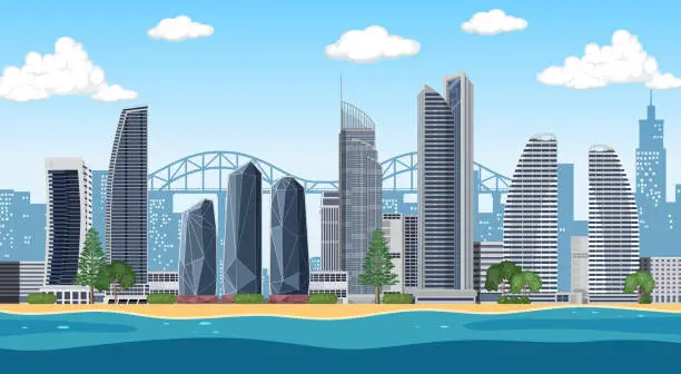 Vector illustration of Urban landscape with high skyscrapers Gold Coast Australia